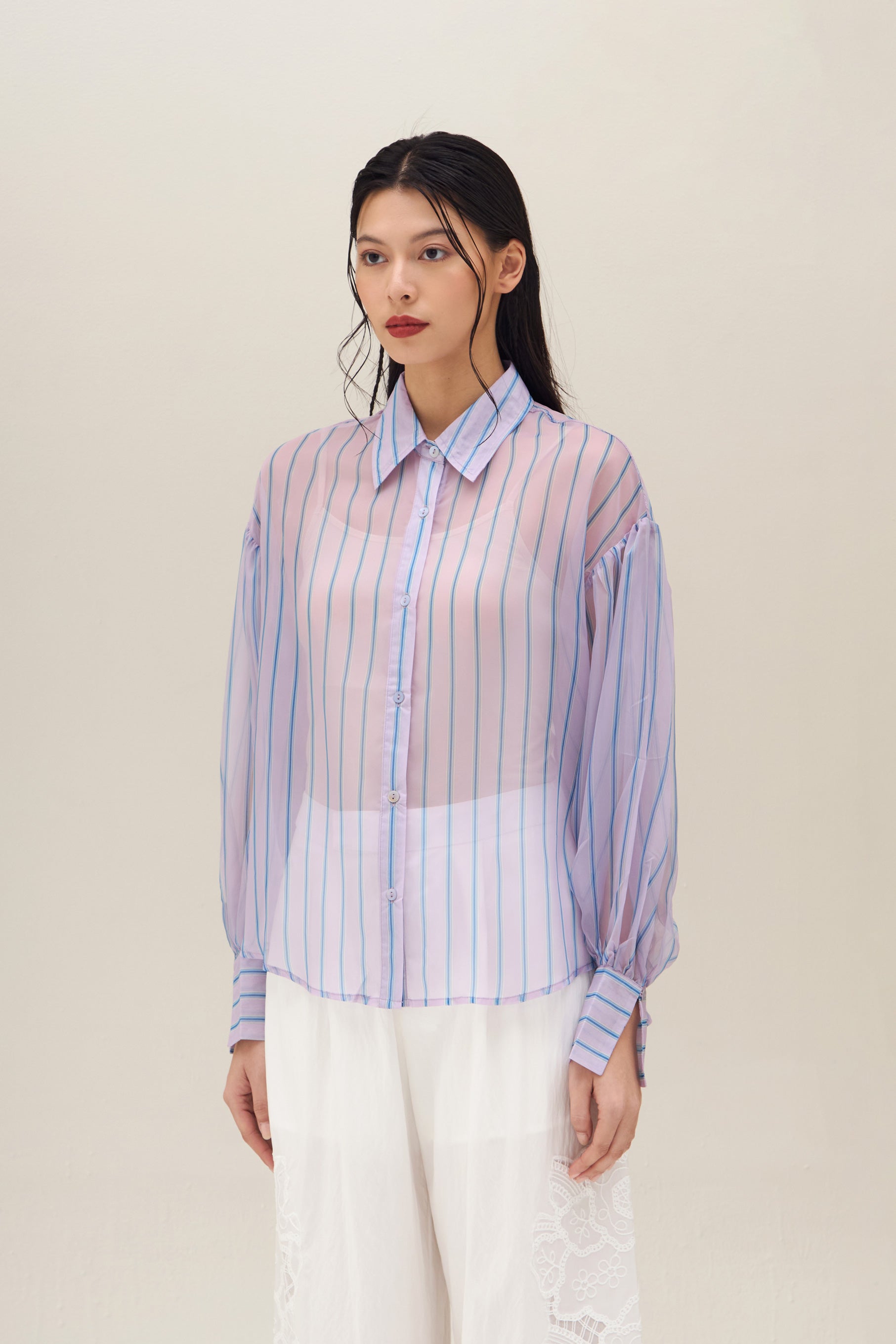 CRESCA STRIPE SHIRT PURPLE