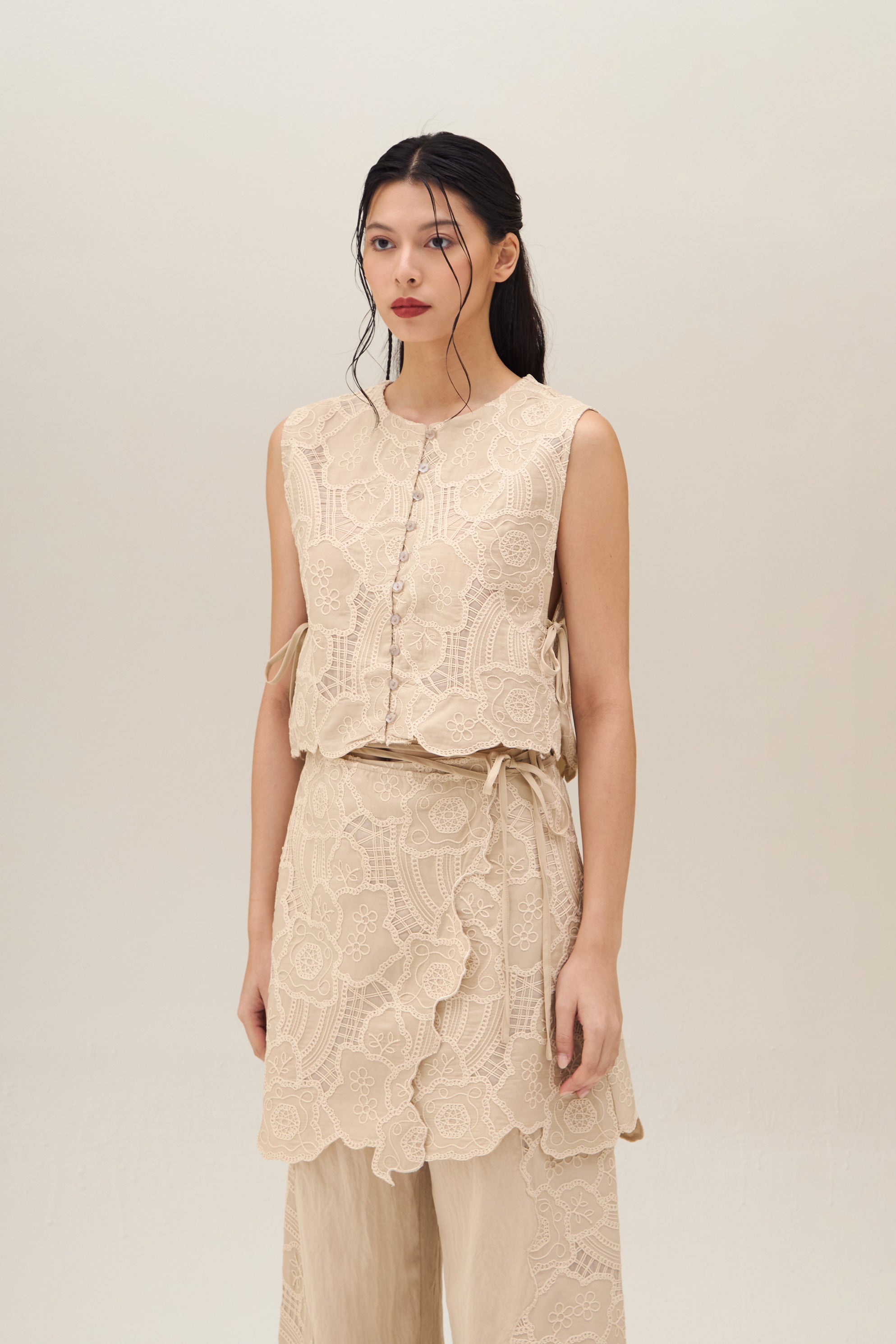 MOONVEIL WRAPPED SKIRT BEIGE