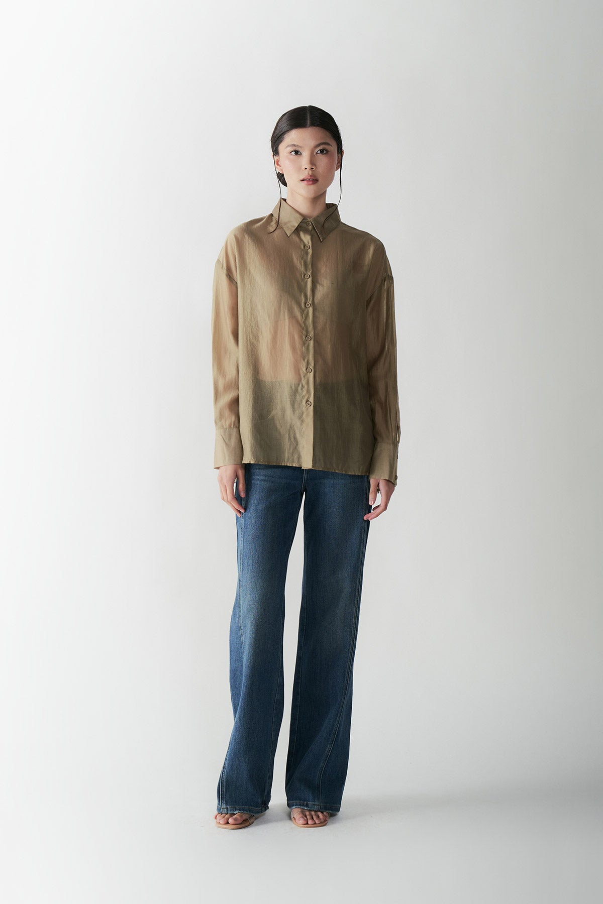 CONTRALTO PLEATED SHIRT LIGHT BROWN - CALLIE X NAGITA SLAVINA X IKYK