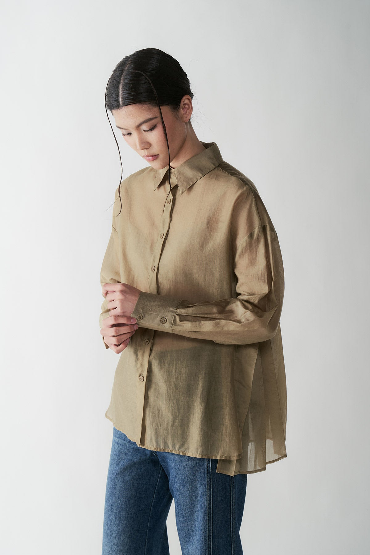 CONTRALTO PLEATED SHIRT LIGHT BROWN - CALLIE X NAGITA SLAVINA X IKYK