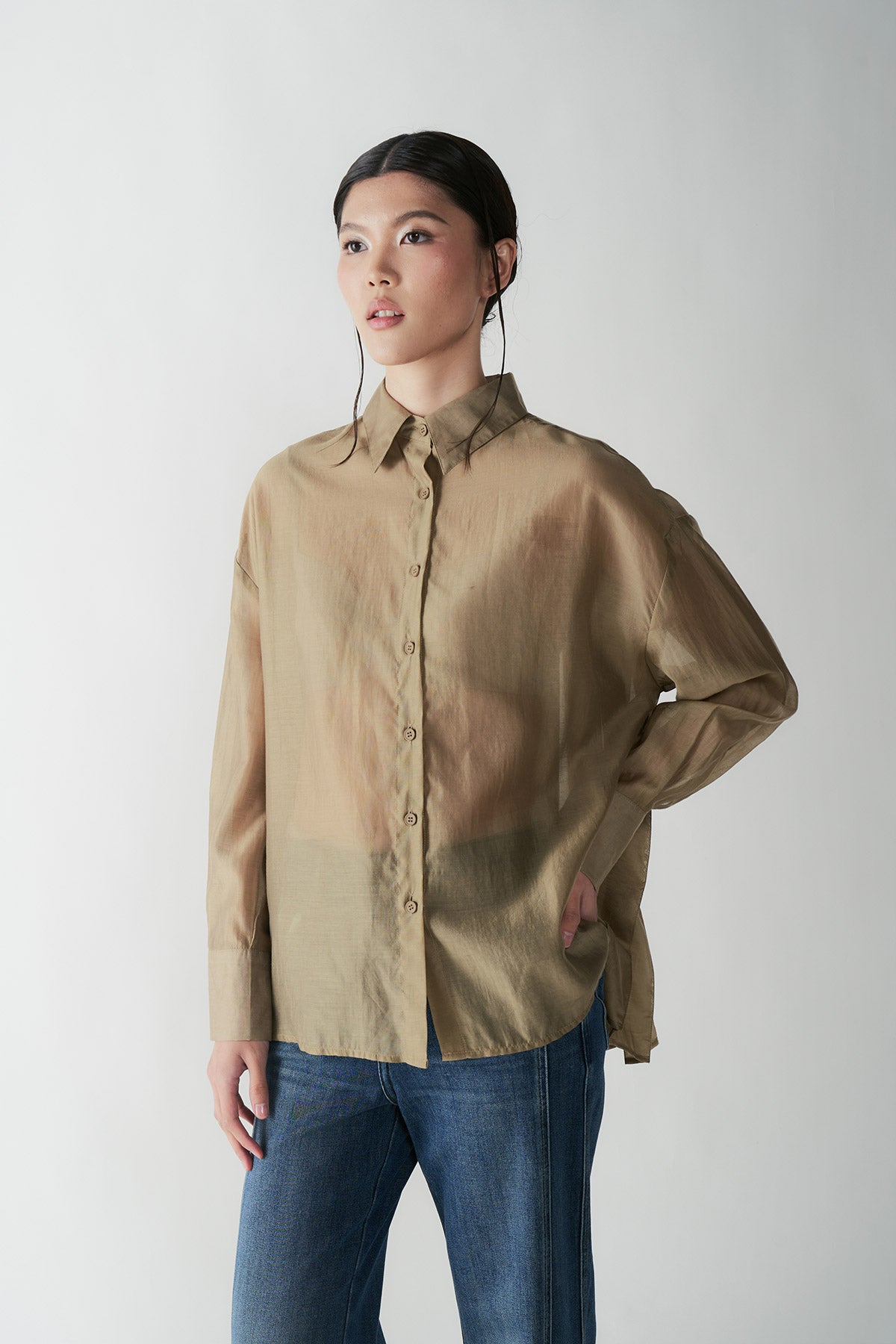 CONTRALTO PLEATED SHIRT LIGHT BROWN - CALLIE X NAGITA SLAVINA X IKYK