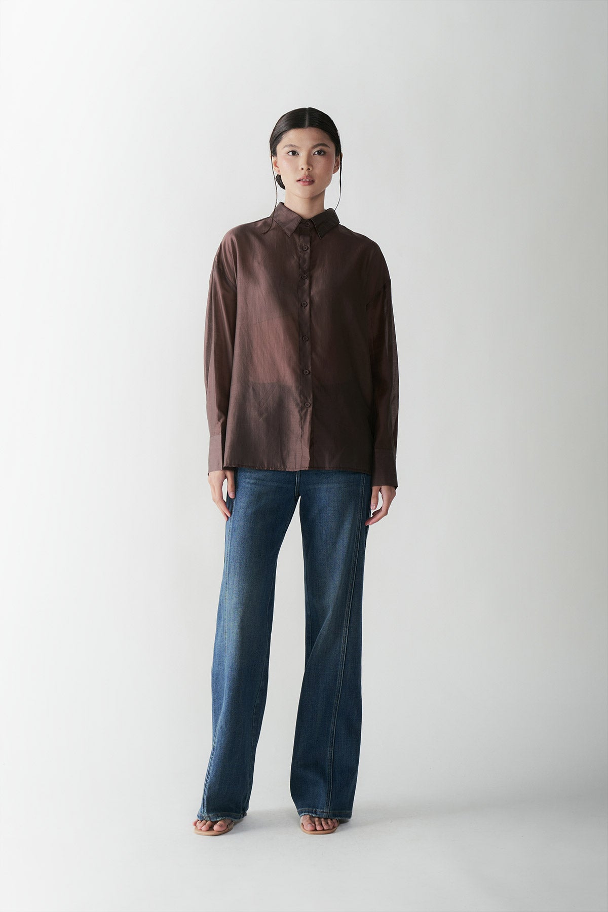 CONTRALTO PLEATED SHIRT DARK BROWN - CALLIE X NAGITA SLAVINA X IKYK