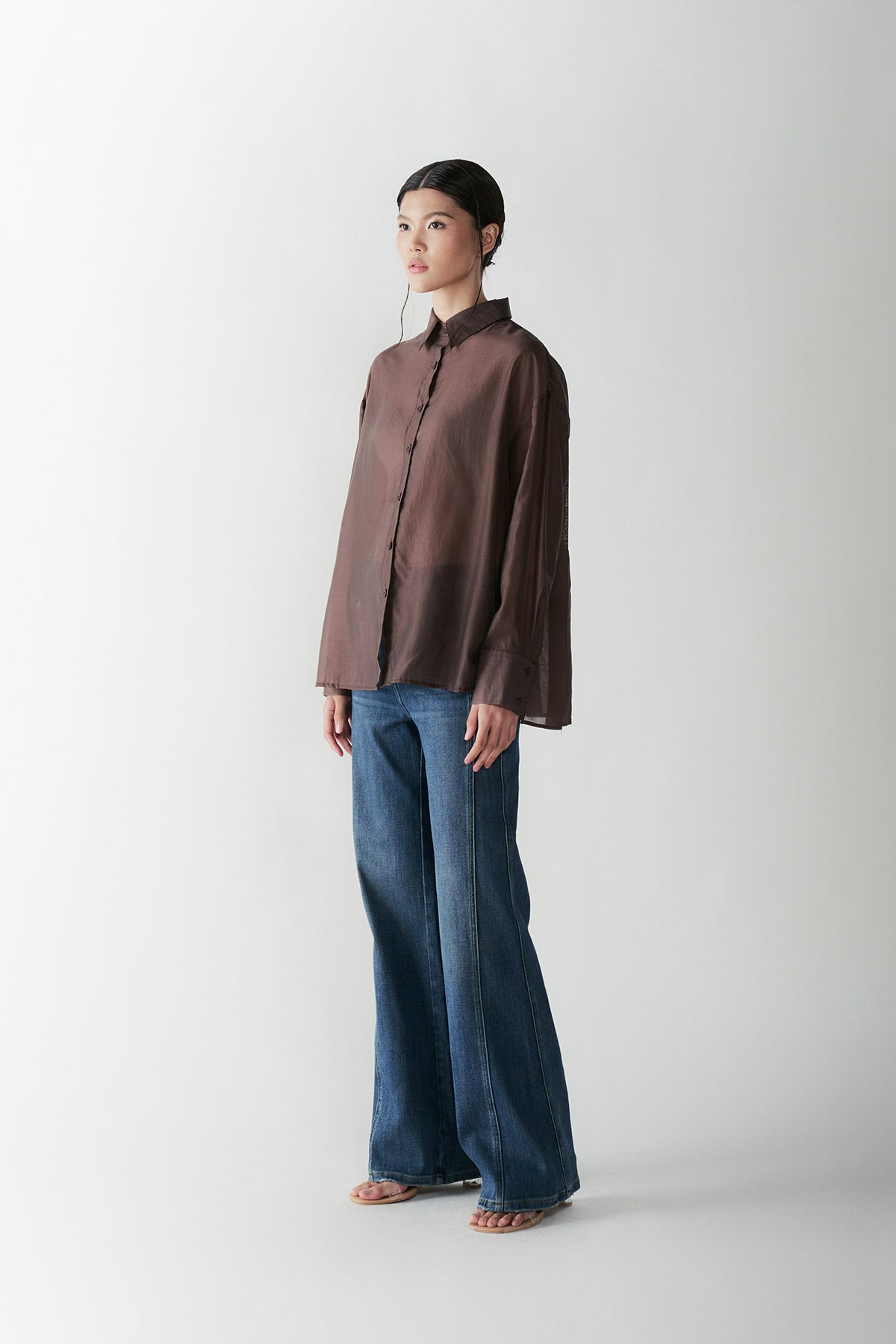 CONTRALTO PLEATED SHIRT DARK BROWN - CALLIE X NAGITA SLAVINA X IKYK