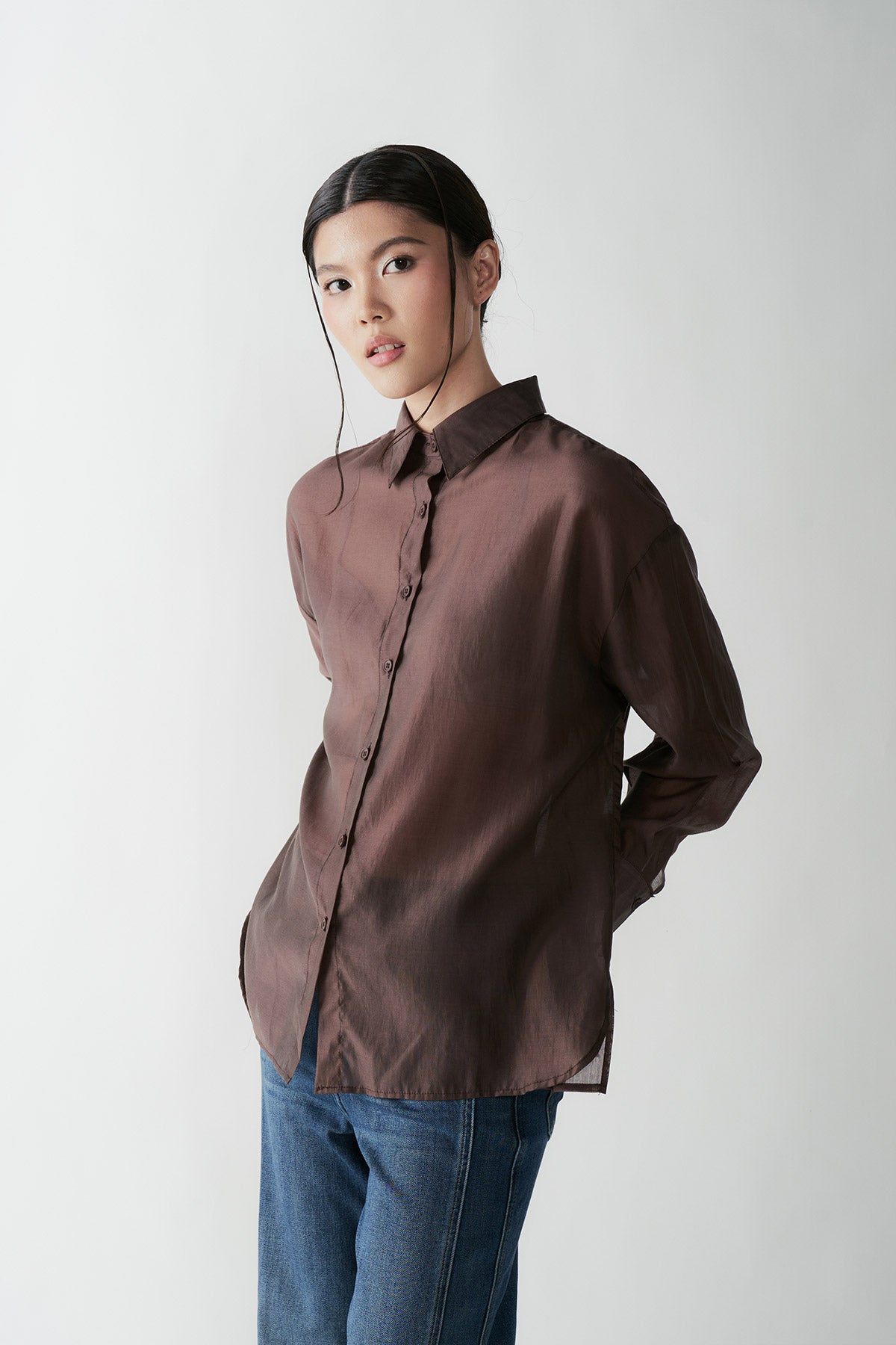 CONTRALTO PLEATED SHIRT DARK BROWN - CALLIE X NAGITA SLAVINA X IKYK